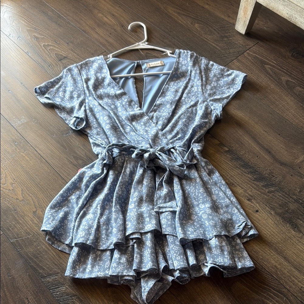 Floral Blue Ruffle Romper
